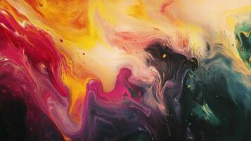 Abstract art featuring a fusion of vibrant colors in dynamic fluid motion, creating a captivating visual experience. photo