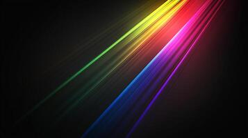 Vibrant diagonal rays of light cascade across a dark background, creating a dynamic display of color, brightness and visual intrigue. photo