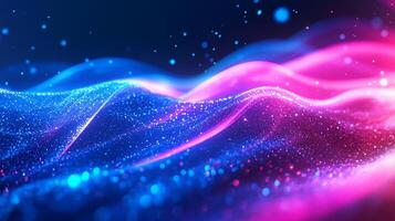 Abstract waves of light dance in a digital space, blending vibrant blue and magenta hues in a mesmerizing, flowing pattern. photo