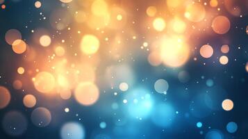 Abstract bokeh lights background with blurred circles in blue and orange tones, creating a magical and dreamy atmosphere for holiday season. photo