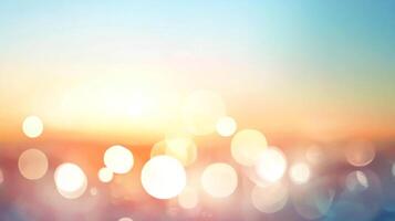Abstract sunset landscape featuring a mix of warm and cool colors with blurred light circles that create a dreamlike atmosphere. photo