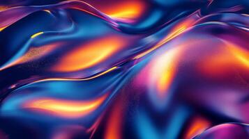 Iridescent waves ripple with blue, orange and pink light, creating a mesmerizing fluid gradient surface for abstract background art. photo