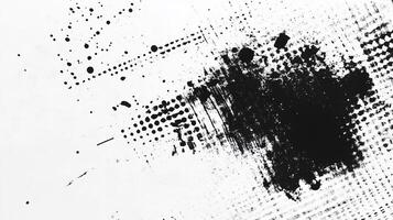 Abstract black ink splatters and halftone patterns on a white backdrop evoke a sense of artistic expression and textured contrast. photo