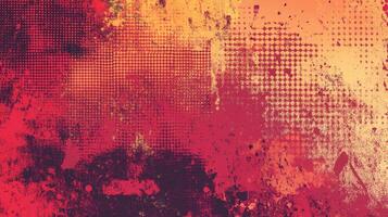 Abstract art featuring a blend of red, orange, and yellow hues with halftone textures and grunge elements for a textured, vibrant design. photo