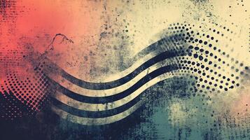 Abstract grunge background with wavy stripes and halftone dots blending textures and colors in a modern and distressed design. photo