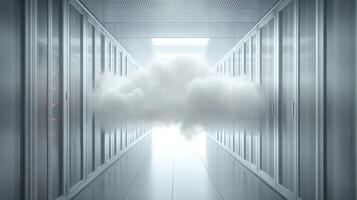 Cloud computing in a modern data center, servers for digital storage, cloud infrastructure, information technology, futuristic design photo