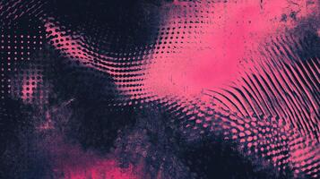 Abstract magenta and dark blue halftone pattern with textures creates a dynamic, visually stimulating background design. photo