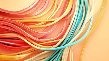 Abstract arrangement of colorful intertwined flowing curves in vibrant warm color palette on light peach background. Modern design element. photo