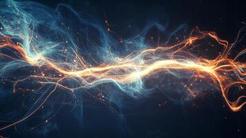 Electric stream of energy with golden lightning sparks. Dynamic flow of data and information. Abstract art. Energy concept. photo