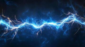 Electric blue lightning strikes across a dark background, creating a powerful display of nature's energy and intensity against the night. photo
