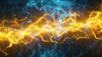Striking visuals showcase powerful energy streams, combining shades of gold and blue in a dynamic abstract display. Electric force captured. photo