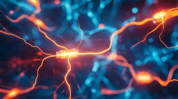 Illustration of glowing neuronal activity, showcasing intricate neural pathways and connections within a complex network. photo
