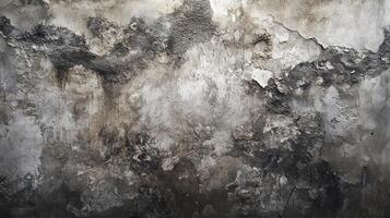 Distressed gray wall with textured patches and peeled layers, creating a visual story of age and decay. Neutral palette for diverse projects. photo