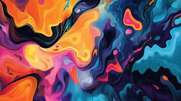 Vibrant abstract art swirls with energy, blending warm oranges and cool blues in a captivating visual experience. Dynamic forms interweave. photo