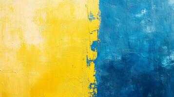 Abstract design with a yellow section on the left and a blue section on the right. Painted texture and rough transition line. photo