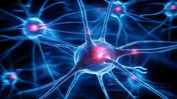 A vibrant depiction of neural networks, showcasing intricate connections and communication within the brain. Illuminating science background. photo