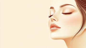 Elegant digital artwork featuring a woman with closed eyes, emphasizing serenity and refined beauty, set against a soft, neutral background. photo