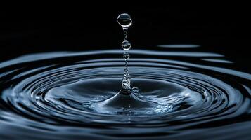 Captivating water droplet photography showcasing the beauty of water and wave patterns in high-speed detail, set against a dark backdrop. photo