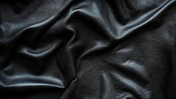 Wrinkled black material catches the light, creating a pattern of shadows and highlights on the texture. Shiny and malleable. photo