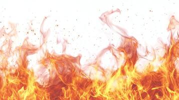Vivid flames dance against a stark white background, radiating warmth and power in a captivating display of fire and energy, an abstract design. photo