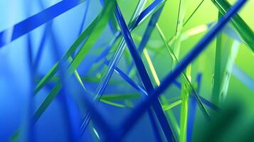 Abstract image of intersecting blue and green shapes creating a dynamic, colorful composition with depth and vibrant hues. photo