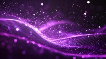 Abstract purple background with a flowing wave-like pattern, small particles, and a bokeh effect creating a dreamy and futuristic design. photo