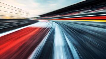 Abstract race track with motion blur, depicting speed and excitement. Focus on vibrant colors and dynamic movement on the road ahead. photo