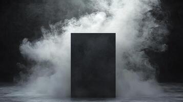 Mysterious dark monolith surrounded by thick, ethereal fog, creating an atmosphere of suspense and intrigue. photo