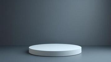 A minimalist product display featuring a white circular podium against a dark gray backdrop, perfect for showcasing products and branding. photo