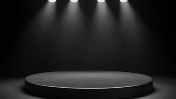 Minimalist product stage with soft lighting. Background is dark. Ideal for product mockups or presentations. The product is the focus. photo