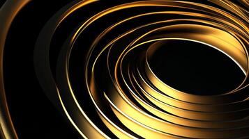 Abstract rings on a black background with a golden gradient, which is modern and elegant. The rings form an eye-catching and stylish design. photo