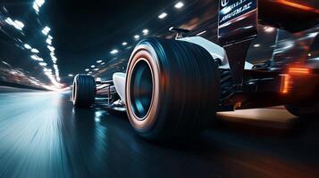 Sleek racing car speeding down a track with motion blur, embodying speed and precision. The future of motorsports. photo