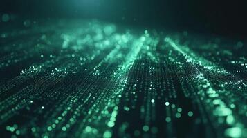Abstract digital landscape with sparkling green lights. Great for showcasing futuristic tech, data streams, or virtual environments. photo