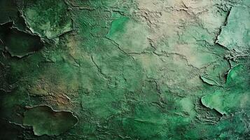 Textured green surface with peeling sections creates a unique, aged aesthetic, perfect for adding depth and visual interest. photo