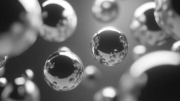 Abstract spheres create a minimalist, modern composition. A study in reflection and form, floating against a muted background. photo