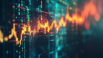 Fluctuating chart with orange and teal lines representing data trends, ideal for financial or scientific analysis visualizations. photo