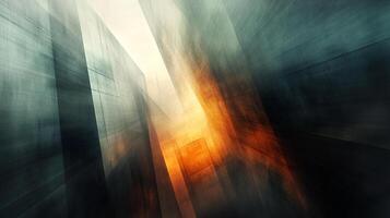 Abstract architectural composition featuring a play of light and shadow, highlighting geometric forms and blurred textures against a bright sky. photo
