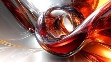 Abstract art swirls with fiery hues and metallic shine. The intricate design showcases a mesmerizing blend of color and form, modern design. photo