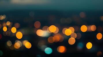 Abstract blur of city lights at night, creating a dreamy and ethereal bokeh effect. The image evokes a sense of wonder and tranquility. photo