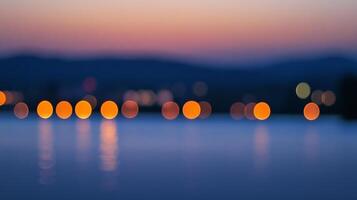 Abstract lights reflection on water at twilight, creating a serene and calming atmosphere, perfect for backgrounds and creative design. photo