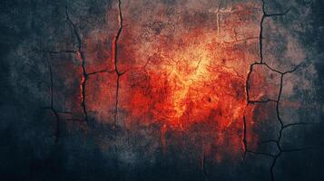 Textured wall surface showing a fiery center fading into cracked and weathered edges. High contrast and intense color gradient visible. photo