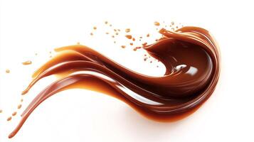 Elegant swirl of rich, smooth caramel sauce, creating a delicious abstract shape against a pristine white background. Sweet decadence in motion. photo