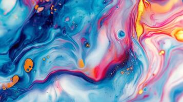 Abstract swirls of blue, pink, and gold create a fluid and dynamic composition, evoking feelings of depth and movement. photo