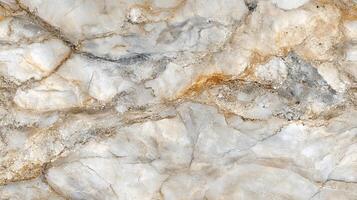 Close-up of a textured marble slab featuring swirling patterns of whites, grays, and hints of gold, creating a natural and elegant surface. photo