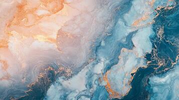 Abstract fluid art with blue, orange, and gold swirling patterns creating a luxurious and dynamic visual texture. photo
