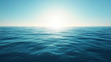 Calm ocean scene with gentle waves under a bright sky, creating a serene and open seascape. The horizon is distinct and clear. photo
