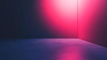 An empty, corner illuminated with soft pink lighting against a backdrop of dark purple, creating a contemplative minimalist space. photo