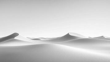 Monochromatic landscape of rolling sand dunes under a bright, clear sky, creating a serene and minimalist visual experience. photo