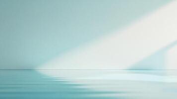 Minimalist scene of serene water reflecting a wall bathed in sunlight, creating a peaceful and modern atmosphere. Tranquil and calming. photo