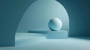 Minimalist geometry of arches and steps provides a striking visual display in a simple blue color, suitable for graphic design presentations. photo